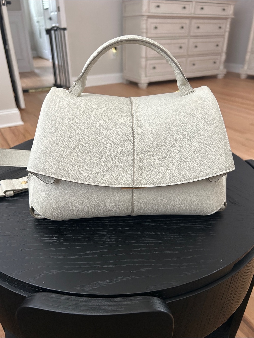 Polene Cream Pebbled Leather Top-Handle Satchel - Picture 2 of 6